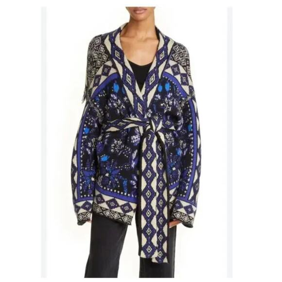 FARM RIO Macaw Forest Tie-belt Beaded Cardigan Size Small - Picture 4 of 16